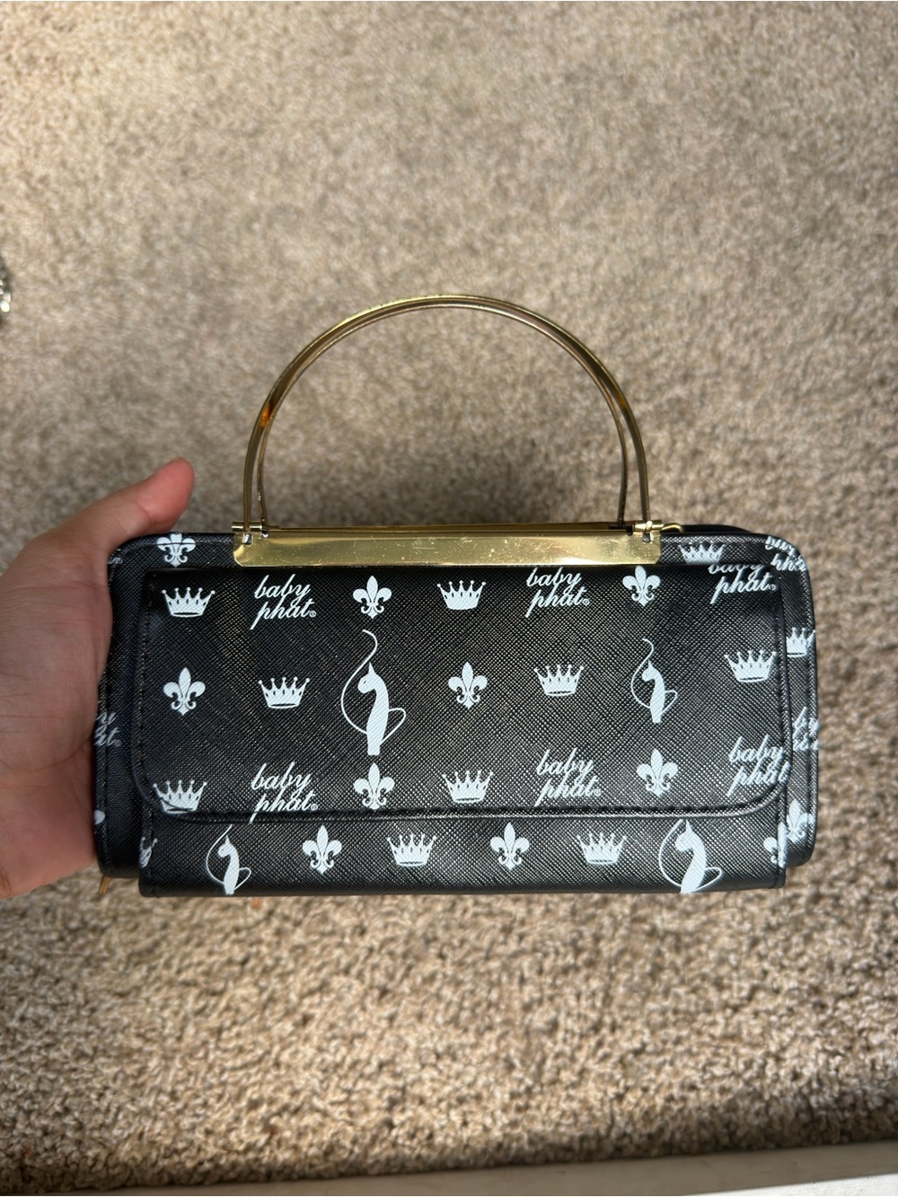Baby Phat Black and White Logo Frame-Top Wristlet